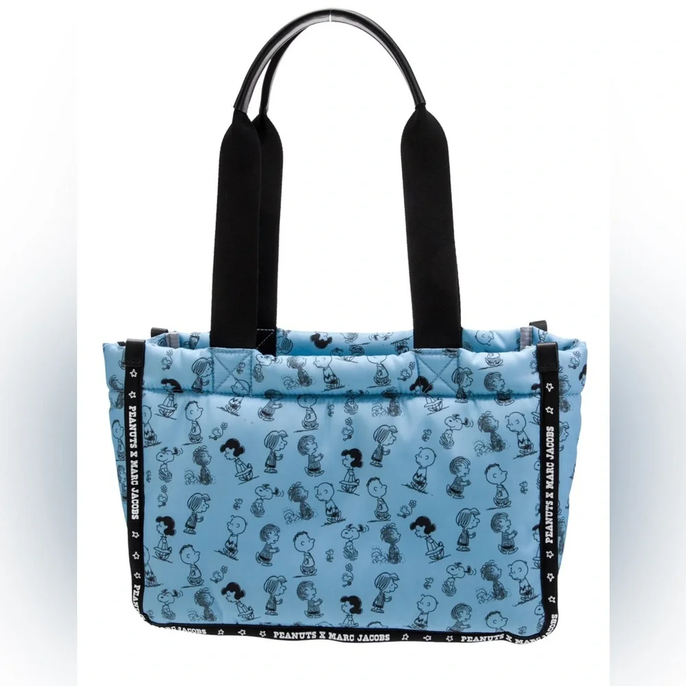 Marc Jacob’s x Peanuts Snoopy Character Printed Blue Nylon Puffy Tote NWOT - Picture 4 of 14